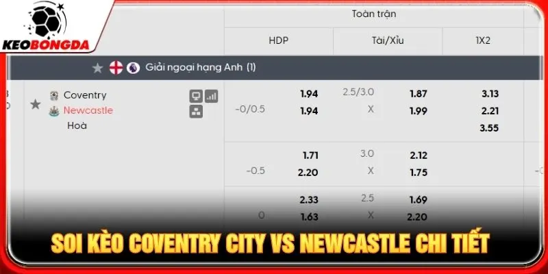 Soi kèo Coventry City vs Newcastle chi tiết